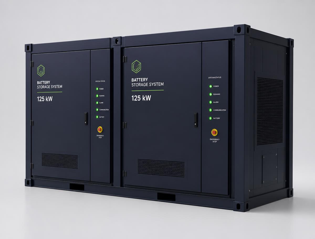 Erhvervsbatteri (BESS) i udendørs skab med integreret inverter